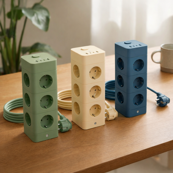 에코너 타워 멀티탭 고용량 12구 4000W 멀티 USB C타입 4구 포트 큐브 디자인 어댑터 콘센트, 1개, 바닐라 베이지, 1.8m