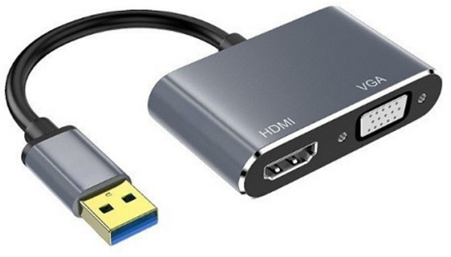 勁祥科技 USB3.0轉HDMI VGA二合一轉換器 即插即用 電腦分屏器1080P, 1個, 灰色