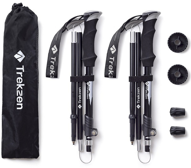 트렉젠 3단 접이식 초경량 등산스틱 2p 세트, 블랙, 2개
