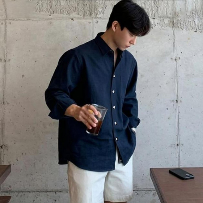 프리미엄 남성용 오버핏 린넨 셔츠 유니크한 디자인 남자 셔츠 남성 편안한 데일리 남방