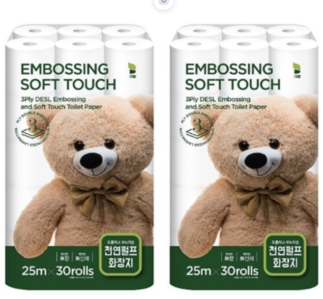 대왕 소프트 터치 천연펄프 30롤 1팩, 30개입, 2개
