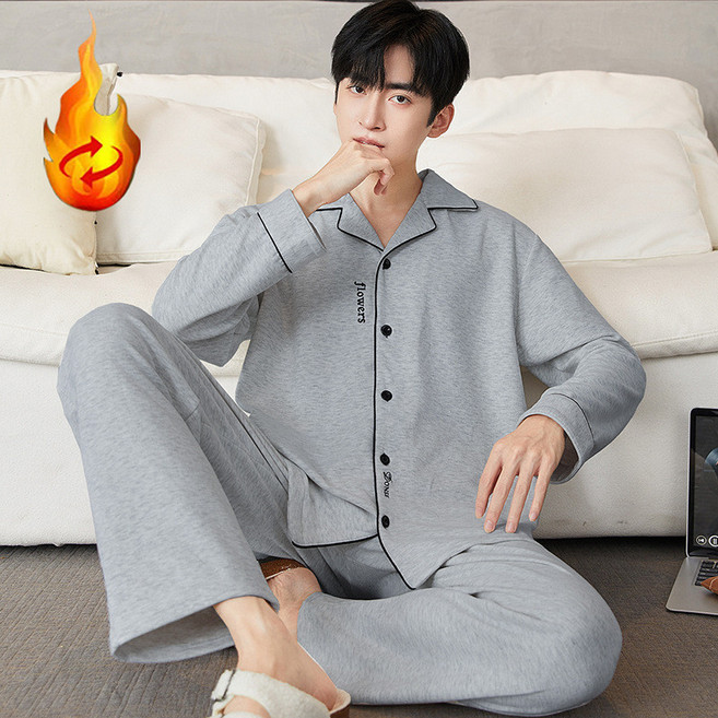 德絨男款睡衣套裝秋冬季加厚保暖休閒家居服