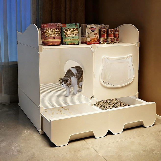 고양이 화장실 반폐쇄식 냥이 화장실, 1개, 흰색