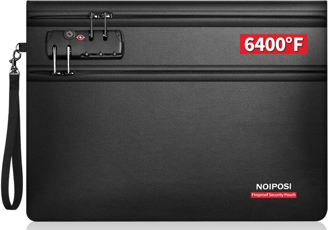 Noiposi 3500 12 °C 내화 가방 자물쇠 듀얼 지퍼 구획이있는 내화성 돈 가방 (및