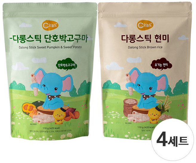 대용량 유기농 아기과자 다롱스틱 110g 혼합세트, 4세트, 단호박고구마+현미