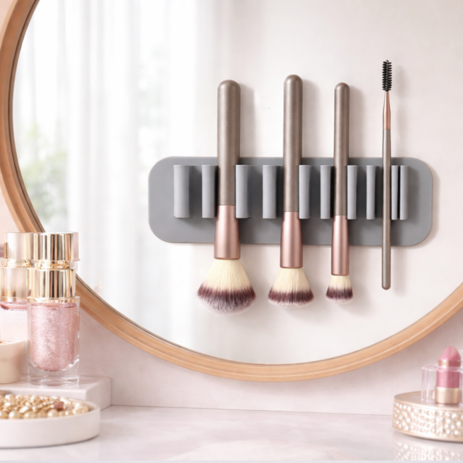 벨라비전 위생건조 실리콘 부착형 메이크업 브러쉬 거치대, 1개, 그레이