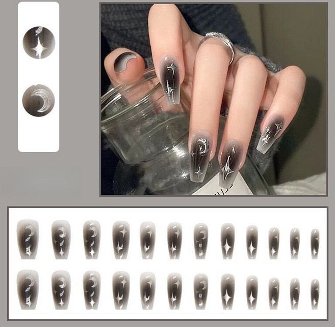 FAINAL SENSE 착용형 인조네일 고급스러운 착용형 인조네일 네일팁 가죽 네일, 1개, 별과 달의 로맨틱