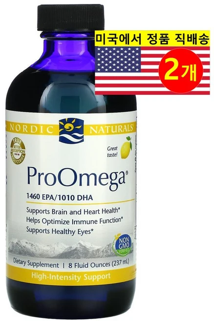 Nordic Naturals 노르딕 네추럴스 프로 오메가 레몬향, 2개, 237ml - 쿠팡