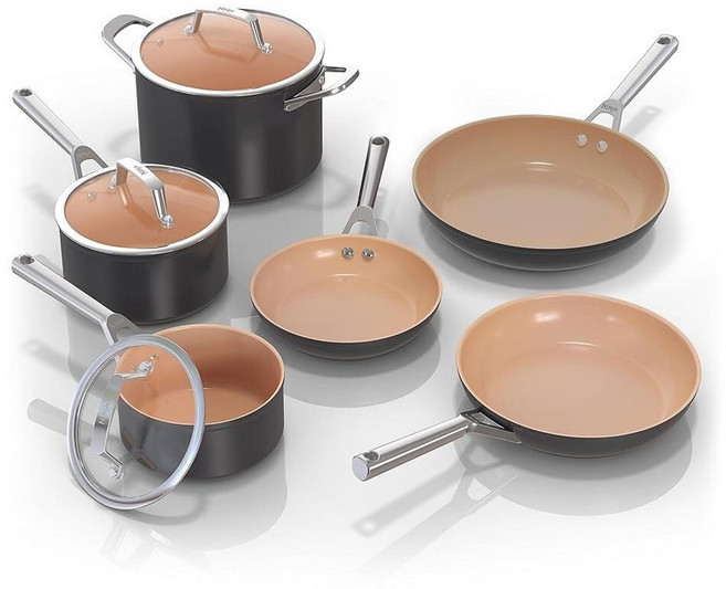 Ninja 냄비 및 팬 세트 논스틱 | 수명 연장 프리미엄 세라믹 조리기구 9피스 PTFE 프리 287.8°C(550°F)까지 오븐 사용 가능 인덕션 호환 프라이팬 3개 요, 9 Piece Set, 1개