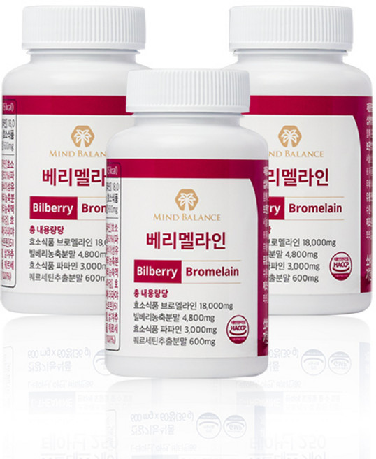 마인드밸런스 베리멜라인 브로멜라인 파인애플 효소 아이 빌베리, 3개, 60정