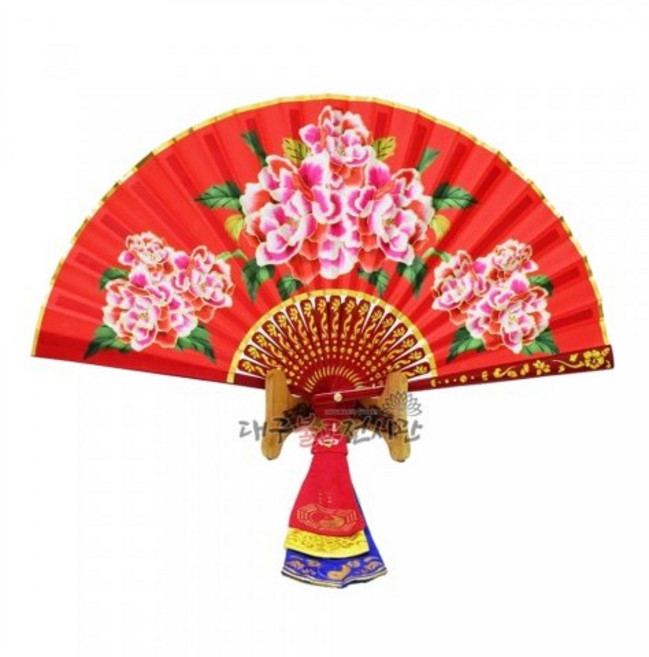 목단부채 7색 화조단 (좌대미포함) 신중부채 점사부채 무구 신물 무속용품 불교용품, 홍색, 1개