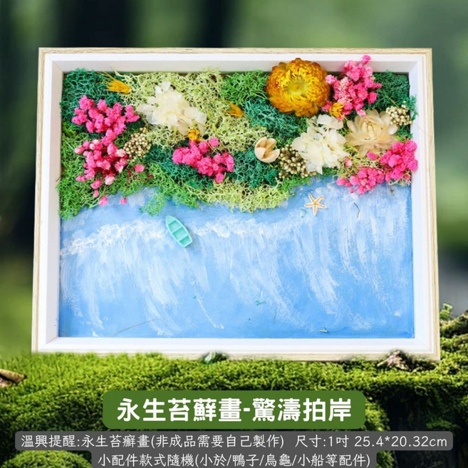 DIY手作苔蘚畫 微造景相框畫 永生苔蘚材料包 親子活動 植物微景觀 10吋, 1個, 驚濤拍岸 10吋