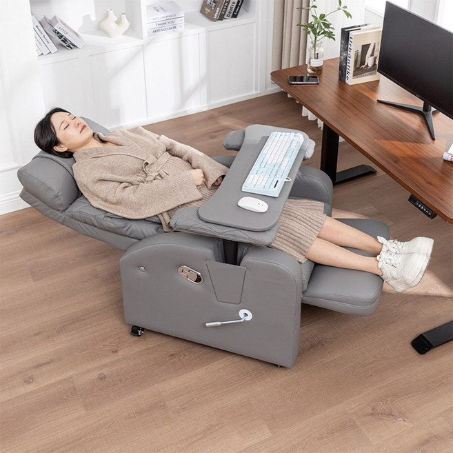 黑色打孔透氣皮沙發椅 帶鍵盤板與萬向輪, 煙灰+鍵盤板+升降旋轉扶手+萬向輪