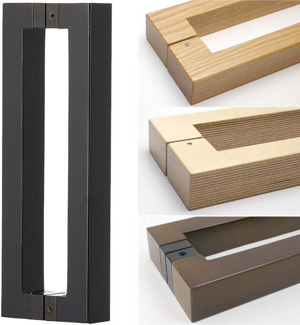 무드체인지 원목 사각 강화도어 유리문 손잡이 센터340mm, 검정