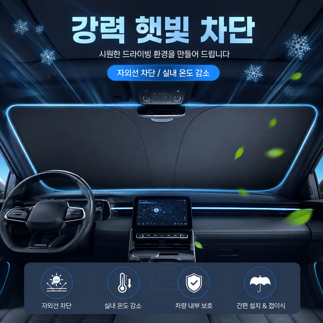 나노엘리 자외선 차단 원터치 차량 앞유리 햇빛가리개, 1개, 블랙