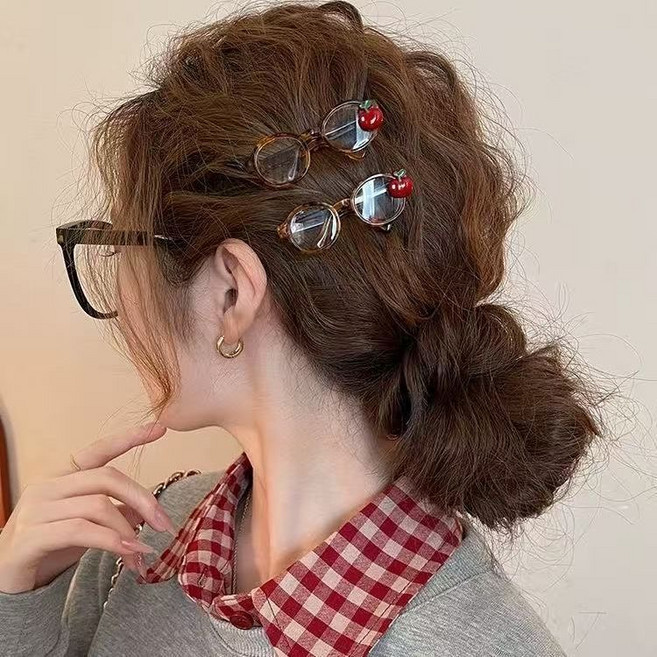 특이한 체리 미니 안경 머리핀