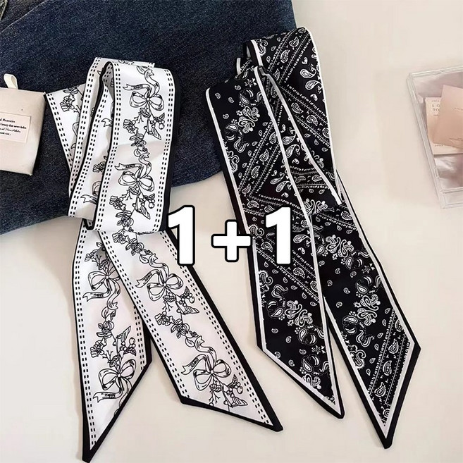 꽃소담 1+1 여성 실크 방도 스카프 봄 스카프 장식용 가방 헤어 끈 쁘띠 스카프XP2326