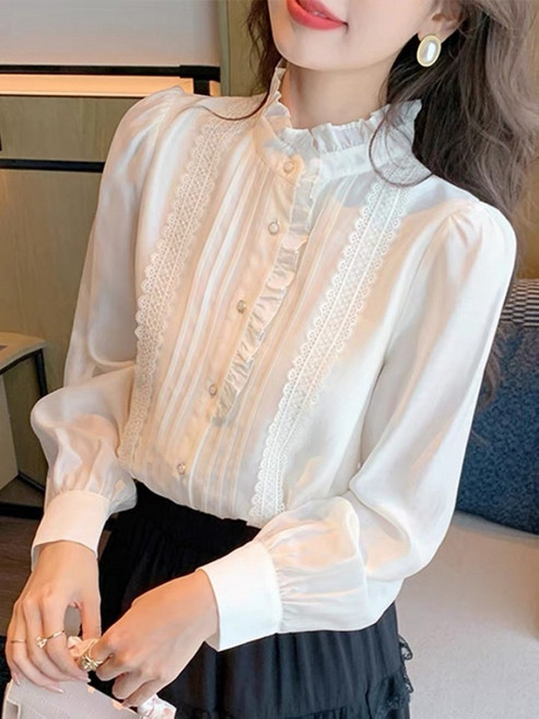 해피유통 여성 봄가을 고급감 긴팔 프릴 블라우스 출근룩 셔츠 why