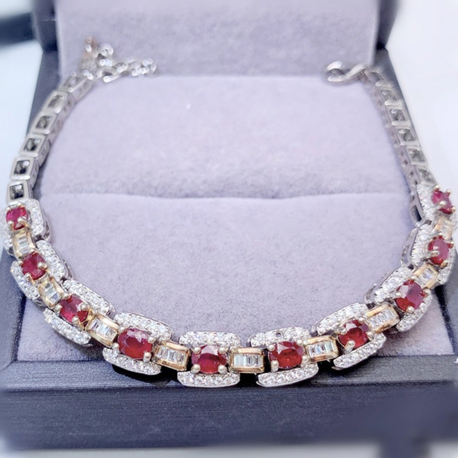 천연 루비 체인 팔찌 럭셔리 스타일 925 스털링 실버 35ct 10 보석 여성용 파인 쥬얼리 L24182