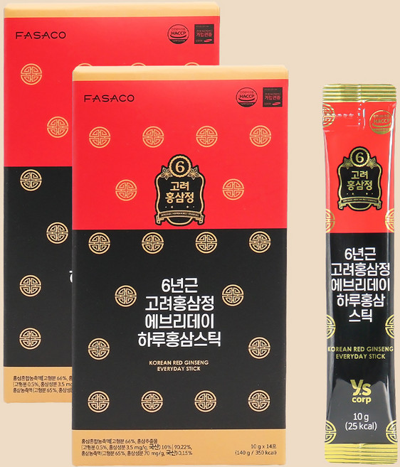 파사코 6년근 고려홍삼정 하루홍삼스틱 14포 홍삼액, 2개, 140g