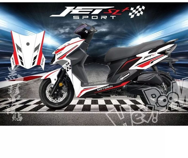 JET SL 158 運動版 套裝彩貼, 1個, 消光白＋紅色線條,線條反光版, 消光白,紅色線條,線條反光版