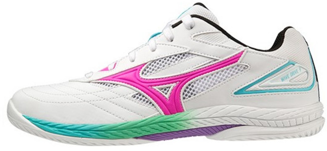 미즈노 탁구화 웨이브 드라이브9 (화이트X핑크X민트) 신발주머니&양말 증정
