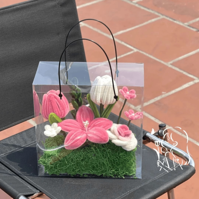 母親節鬱金香花束手提禮物盒 DIY材料包, F款鬱金香花盒成品, 1個