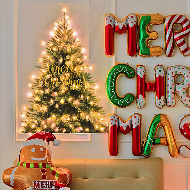 패브릭 크리스마스트리 벽트리 인테리어 트리천 가리개 와이어전구 포함