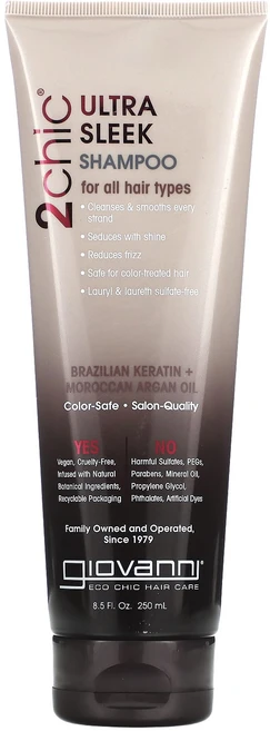 Giovanni 2chic 울트라-슬릭 샴푸 모든 모발용 브라질리언 케라틴 + 모로칸 아르간오일 250ml(8.5fl oz), Giovanni2chic울트라슬릭샴푸모든모발용브라질리언, 250ml - 쿠팡