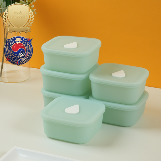 아티즌 쿡 국내생산 실리콘 반투명 사각 밥용기 400ml 6P 전자레인지 냉동밥 보관 용기 밥그릇, 6개, 퓨어민트