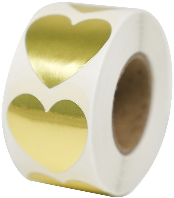 디어플레이스 홀로그램 반짝이 롤스티커 500매, 1개, 03 메탈릭 골드 2.5cm_하트