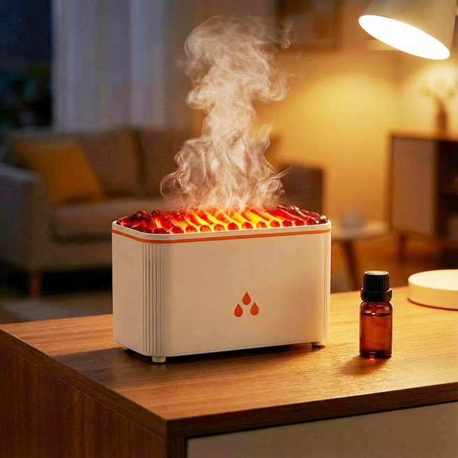 THOUSTA 벽난로식 무드등 무소음 미니 가정용 탁상용 초음파 가습기, 화이트, X02-2