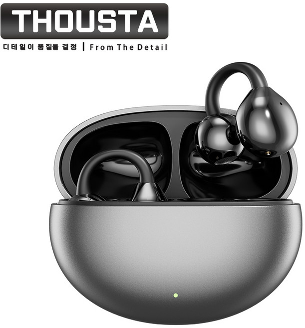 THOUSTA 고음질 HiFi 노이즈캔슬링 오픈형 블루투스 V5.4 이어폰 귀걸이형, 실버
