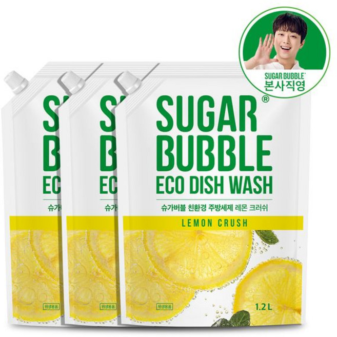 슈가버블 친환경 주방세제 레몬크러쉬 리필, 3개, 1.2L