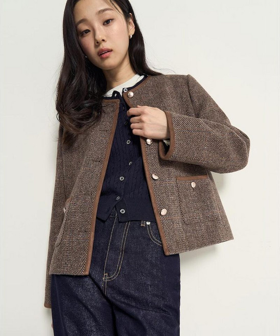 매장정품 빈폴 BEANPOLE LADIES 해리스 트위드 라운드넥 자켓 재킷 베이지 (BF6111C05A) BF6111C05A 721433