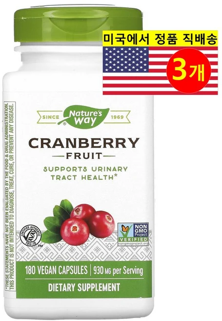 네이쳐스웨이 크랜베리 열매 465mg 베지캡슐 180정, 3개 - 쿠팡