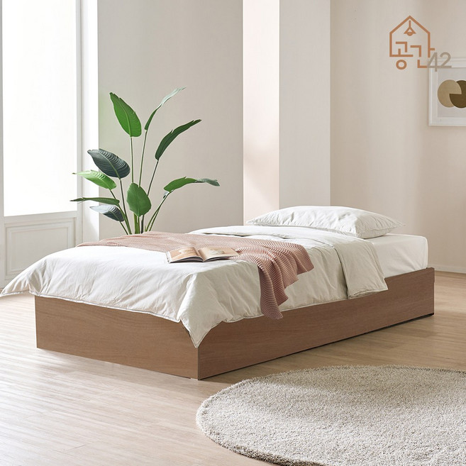 공간사이 바비 무헤드 평상형 침대 프레임 SS, 워시