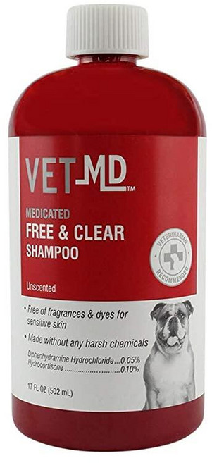 [5] VetMD 모든 강아지용 약용 샴푸 및 스프레이 민감한 피부 프리 & 클리어 샴푸가 있는 강아지용 최고의 약용 샴푸 | 반려동물용 약용 애견 샴푸, 1개