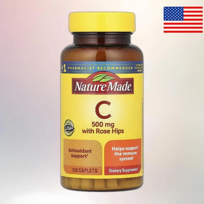 Nature Made 네이처메이드 비타민 C 500mg+로즈 힙 130캐플릿 2개, 1개, 130정 - 쿠팡