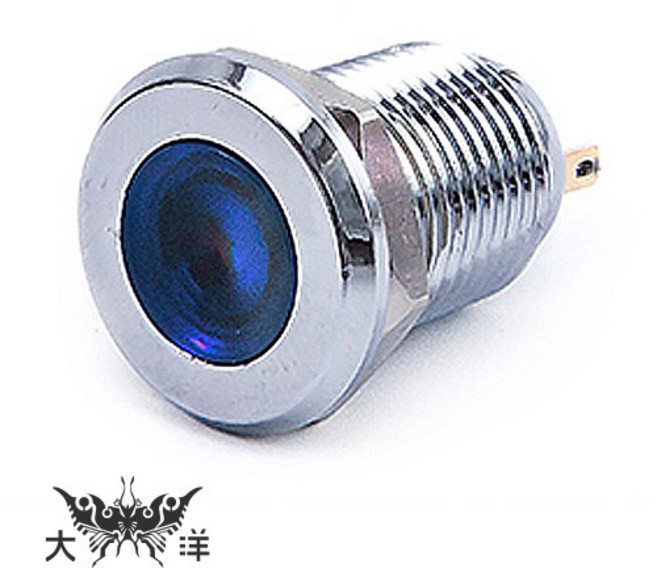 12mm 銅鍍鉻平面指示燈(焊線式) DC12V DC24V AC110V AC220V, 1個, AC110V 白色, N/A