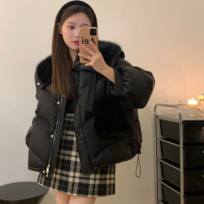 여성 겨울 빅 퍼 칼라 쇼트 루즈핏 패딩 코트