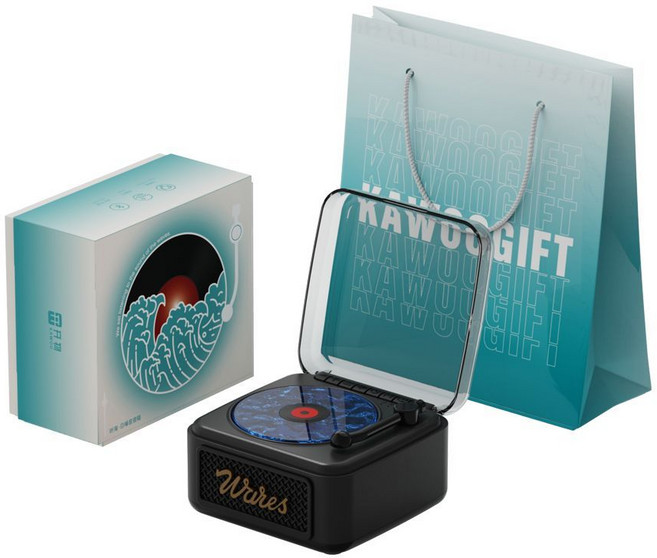 藍牙音響 水波紋 唱片造型 助眠白噪音 生日禮物 送閨蜜, 1個, 耀石黑 自帶15首白噪音+3種投影燈+藍牙