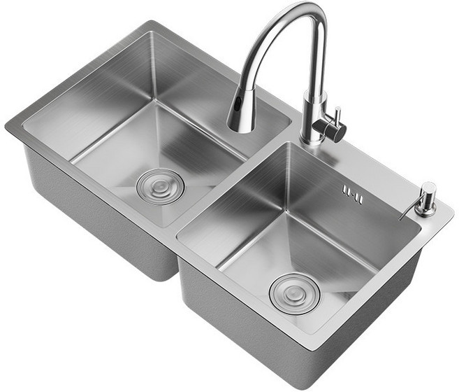 YAPOGI 304 스테인리스 대용량 더블 싱크볼 언더마운트 매립형 주방 싱크대, 1세트