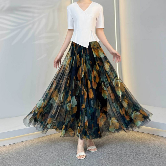 網紗半身裙 720度大裙擺印花裙