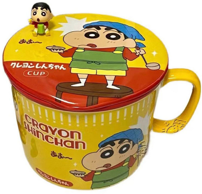 짱구 크레용 신짱 컵라면 용기 라면기 손잡이그릇+머리핀 증정, 옐로우, 1개