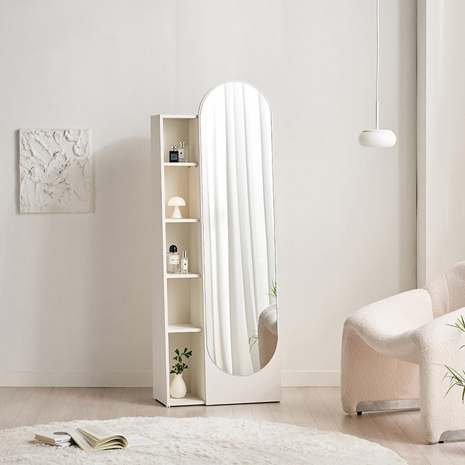삼익가구 로들리 라운드 수납 전신 거울, 화이트