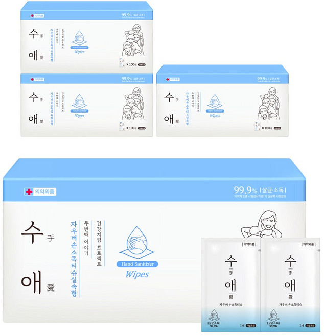 자우버 수애 손소독티슈, 4개, 100개입, 1g
