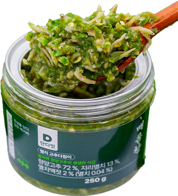 단디잇 매콤찬 고추다짐이 멸치 고추장물 멸치 고추 다대기 땡초장 반찬 캠핑 음식 여행템 밥도둑반찬 반찬 밥차남 250g, 1개