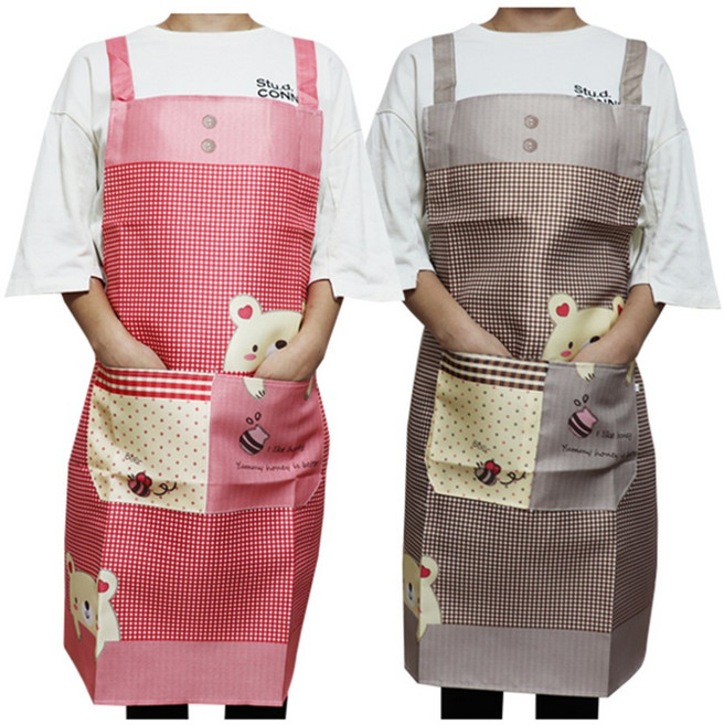 오시요마켓 캐릭터 곰돌이 주방 방수 작업 설거지 패션 앞치마, 1개, 선택02. 브라운