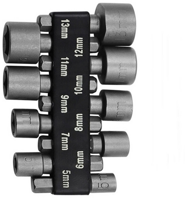 전동드릴 육각비트 복스알 세트 1/4인치 9종 임팩 소켓비트, 1세트, 9종 (5~13mm)